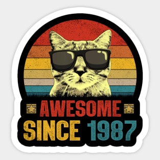 Awesome Since 1987 37th Birthday Gifts Cat Lover Sticker